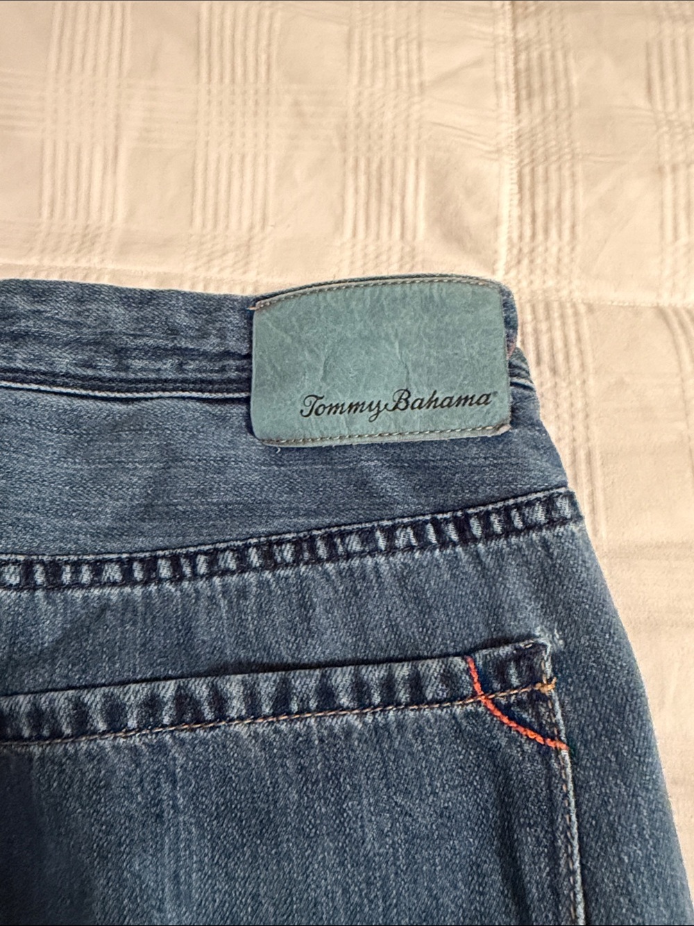 Tommy Bahama Light Blue Denim Jeans with Orange Stitching